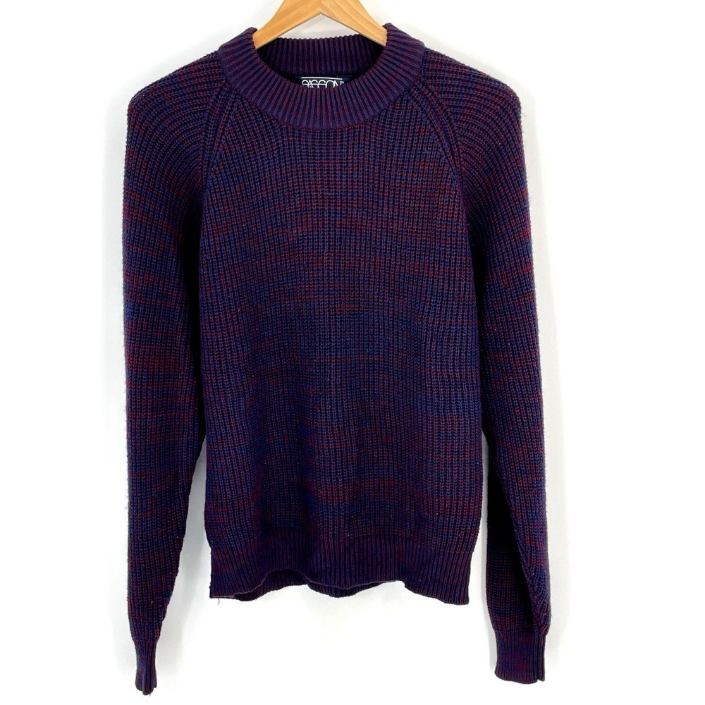 VTG‎ Sasson Mens XL Pullover Sweater Burgundy Blue Marbled 100% Acrylic Knit
